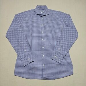 Eton Slim Fit Dress Shirt Mens 16 41 L Blue Brown Gingham Check Cotton LS